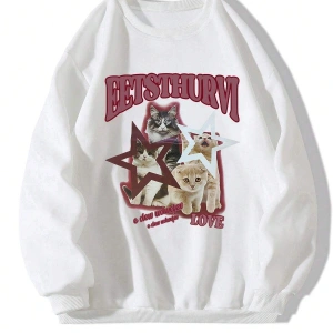 Harfli Grafik Düşük Sweat Beyaz