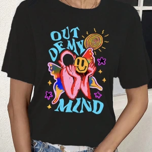 Harfli Grafik Kontrast Raglan Kollu Tişört