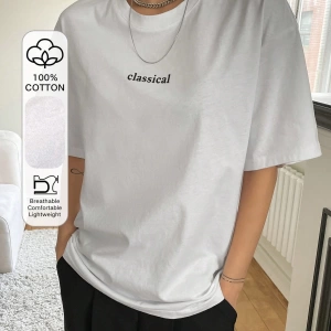Harfli Grafik Yuvarlak Yaka Tişört Yaz