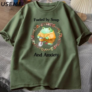 Hayat Çorba Ben Çatal Kurbağa Grafik T Shirt Pamuk Unisex Komik Retro T-Shirt Yaz Hayvan Bask 2803