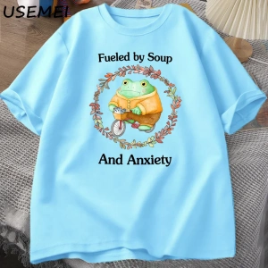Hayat Çorba Ben Çatal Kurbağa Grafik T Shirt Pamuk Unisex Komik Retro T-Shirt Yaz Hayvan Bask 2803