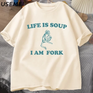 Hayat Çorba Ben Çatal Kurbağa Grafik T Shirt Pamuk Unisex Komik Retro T-Shirt Yaz Hayvan Bask 2803
