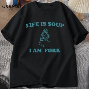 Hayat Çorba Ben Çatal Kurbağa Grafik T Shirt Pamuk Unisex Komik Retro T-Shirt Yaz Hayvan Bask 2803