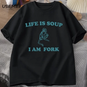 Hayat Çorba Ben Çatal Kurbağa Grafik T Shirt Pamuk Unisex Komik Retro T-Shirt Yaz Hayvan Bask 2803