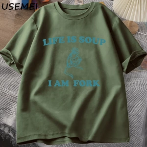 Hayat Çorba Ben Çatal Kurbağa Grafik T Shirt Pamuk Unisex Komik Retro T-Shirt Yaz Hayvan Bask 2803