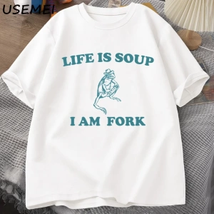 Hayat Çorba Ben Çatal Kurbağa Grafik T Shirt Pamuk Unisex Komik Retro T-Shirt Yaz Hayvan Bask 2803