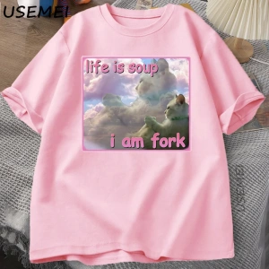 Hayat Çorba Ben Çatal T Shirt Erkekler Kadınlar için Komik Kedi Baskılı T-shirt Çirkin Aptal  2945