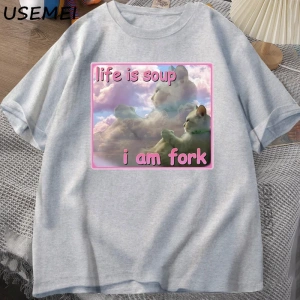 Hayat Çorba Ben Çatal T Shirt Erkekler Kadınlar için Komik Kedi Baskılı T-shirt Çirkin Aptal  2945