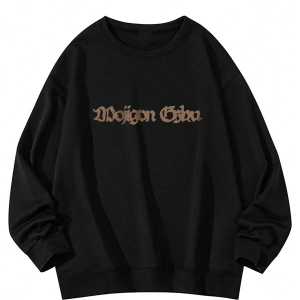 Heart Pattern Drop Shoulder Pullover Siyah