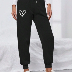 Heart Print Drawstring Waist 4 Mevsim Eşofman