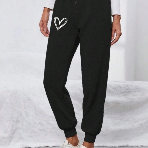 Heart Print Drawstring Waist 4 Mevsim Eşofman