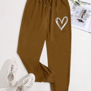 Heart Print Tie Waist 4 Mevsim Eşofman