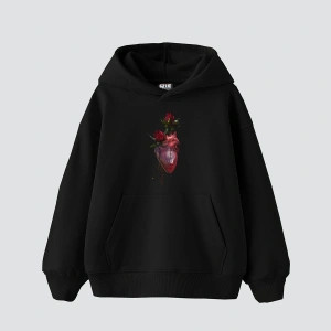 Heart&Rose Baskılı Oversize Unisex Premium Siyah