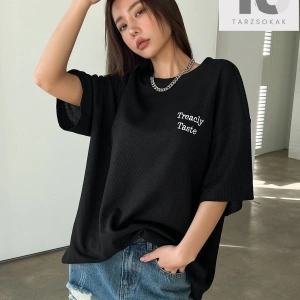 HELLFUNCO Güneş ve Slogan Grafikli Düşük Omuz Oversize Tişört