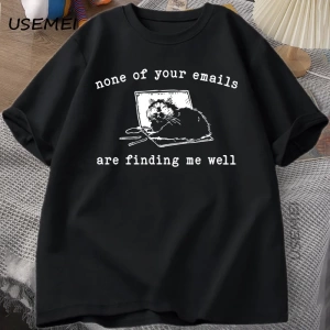 Hiçbiri E-postalar Beni İyi Buluyor T-Shirt Komik Kedi Ofis Çalışma Tişörtleri Pamuk Kısa Kol 2880