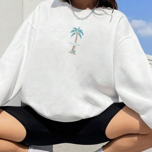 Hindistan Cevizi Ağacı Desenli Sweat Beyaz