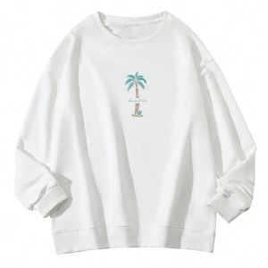 Hindistan Cevizi Ağacı Desenli Sweat Beyaz