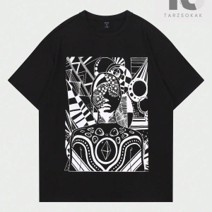 Hindistan Cevizi Ağacı ve Slogan Baskılı Erkek T-Shirt