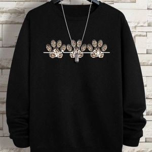 Hip Hop Harajuku Vintage Tarzı  3lü Leopar Kedi Paw Baskılar Gri