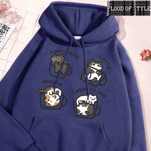 Hip Hop Harajuku Vintage Tarzı  Amerikan tarzı kahve kedi  Gri
