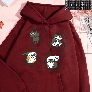 Hip Hop Harajuku Vintage Tarzı  Amerikan tarzı kahve kedi  Gri