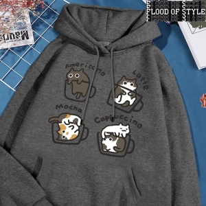 Hip Hop Harajuku Vintage Tarzı  Amerikan tarzı kahve kedi  Gri