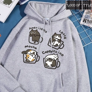 Hip Hop Harajuku Vintage Tarzı  Amerikan tarzı kahve kedi  Gri