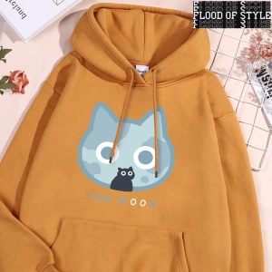 Hip Hop Harajuku Vintage Tarzı  Ay Mavi Kedi Eğlenceli Baskı  Gri
