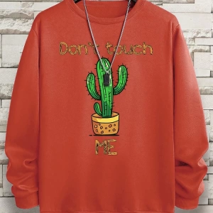 Hip Hop Harajuku Vintage Tarzı  Bana dokunmayın ben bir kaktüs  Gri