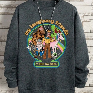 Hip Hop Harajuku Vintage Tarzı  Benim hayali arkadaşlar düşünüyorum Gri