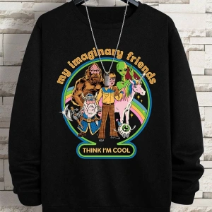 Hip Hop Harajuku Vintage Tarzı  Benim hayali arkadaşlar düşünüyorum Gri