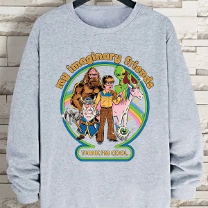 Hip Hop Harajuku Vintage Tarzı  Benim hayali arkadaşlar düşünüyorum Gri