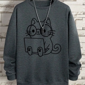 Hip Hop Harajuku Vintage Tarzı  Beyefendi kedi iş baskı adam  Gri