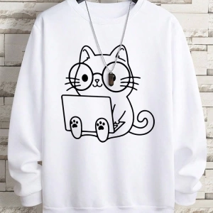Hip Hop Harajuku Vintage Tarzı  Beyefendi kedi iş baskı adam  Gri