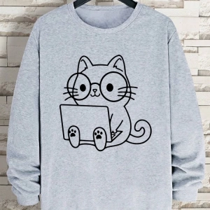 Hip Hop Harajuku Vintage Tarzı  Beyefendi kedi iş baskı adam  Gri