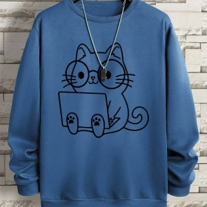 Hip Hop Harajuku Vintage Tarzı  Beyefendi kedi iş baskı adam  Gri