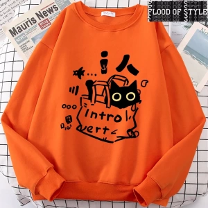 Hip Hop Harajuku Vintage Tarzı  Bir içe dönük kedi eğlenceli sevimli Gri