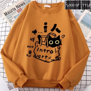Hip Hop Harajuku Vintage Tarzı  Bir içe dönük kedi eğlenceli sevimli Gri