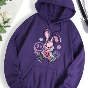 Hip Hop Harajuku Vintage Tarzı  Bir oyuncak tavşan yerde oturan  Gri
