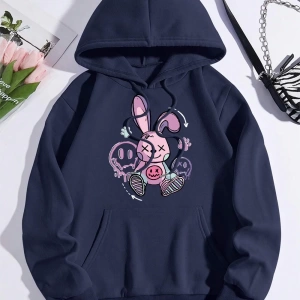 Hip Hop Harajuku Vintage Tarzı  Bir oyuncak tavşan yerde oturan  Gri