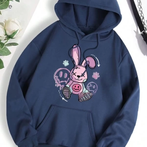 Hip Hop Harajuku Vintage Tarzı  Bir oyuncak tavşan yerde oturan  Gri