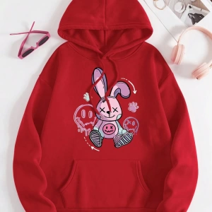 Hip Hop Harajuku Vintage Tarzı  Bir oyuncak tavşan yerde oturan  Gri