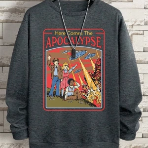 Hip Hop Harajuku Vintage Tarzı  Burada Ufo geliyor Ufo  Gri