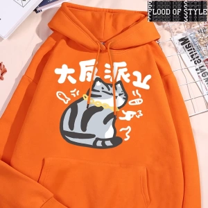 Hip Hop Harajuku Vintage Tarzı  Büyük Villain karakter kedi  Gri