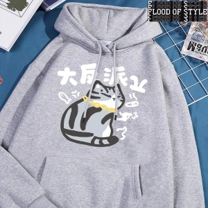 Hip Hop Harajuku Vintage Tarzı  Büyük Villain karakter kedi  Gri