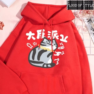 Hip Hop Harajuku Vintage Tarzı  Büyük Villain karakter kedi  Gri