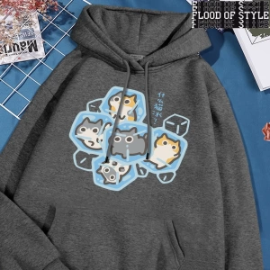 Hip Hop Harajuku Vintage Tarzı  Buz Kedi Eğlenceli  Gri