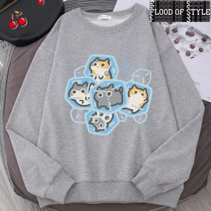Hip Hop Harajuku Vintage Tarzı  Buz Kedi Eğlenceli  Gri