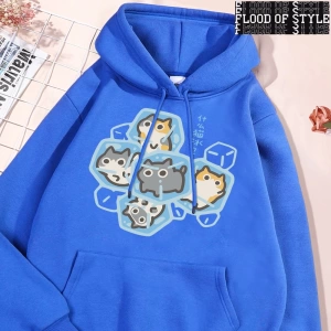 Hip Hop Harajuku Vintage Tarzı  Buz Kedi Eğlenceli  Gri