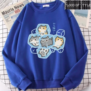 Hip Hop Harajuku Vintage Tarzı  Buz Kedi Eğlenceli  Gri